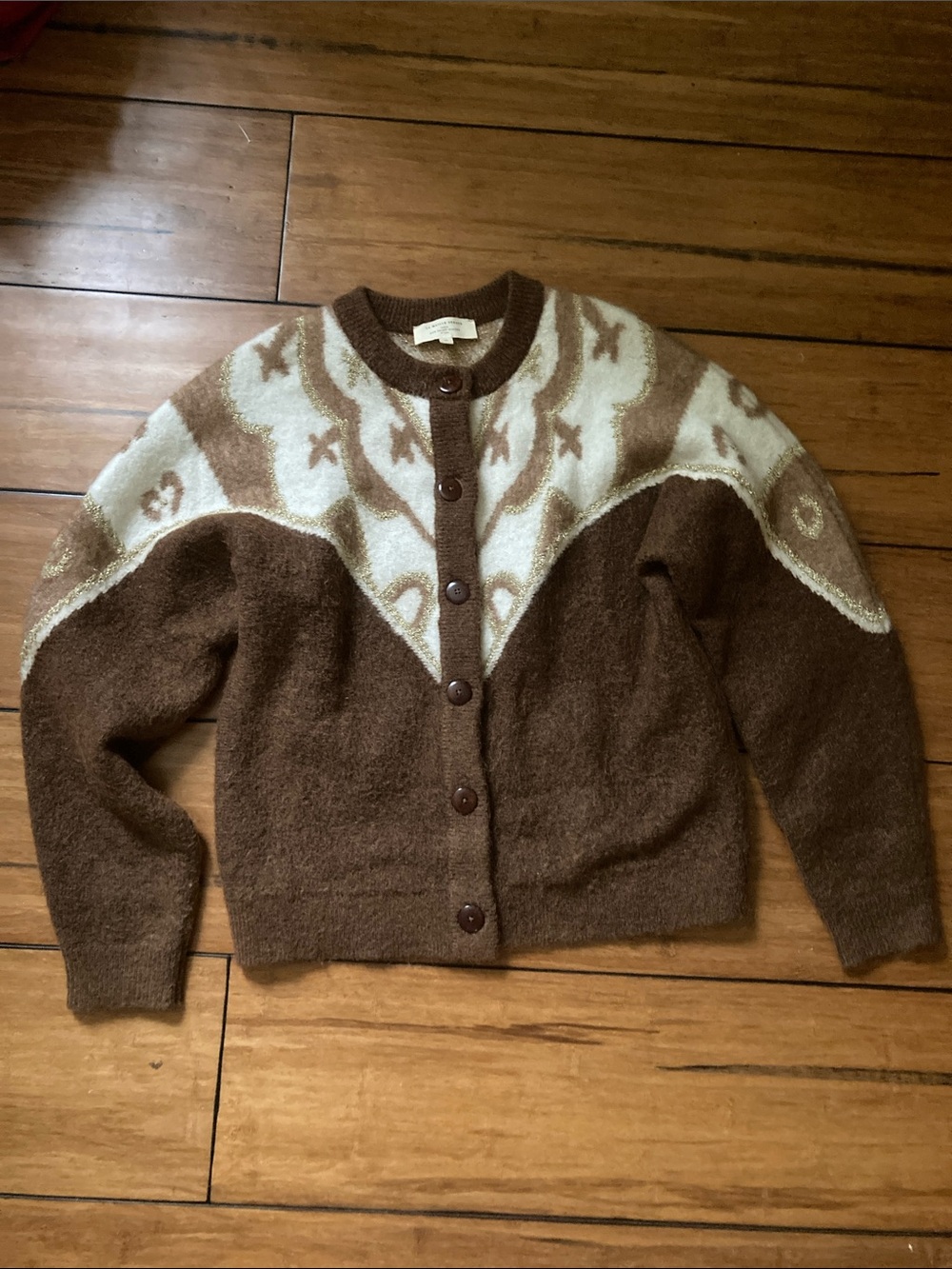 Sezane Margaux brown metallic and wool cardigan medium - Picture 2 of 7